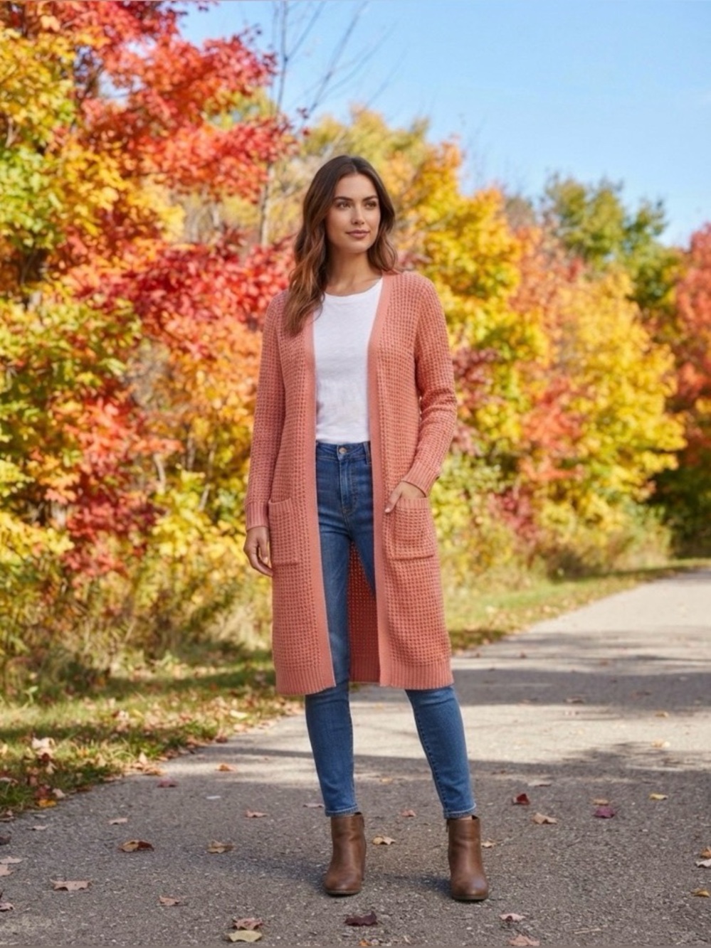 NWOT Ambiance Long Open-Front Cardigan in Dusty Rose